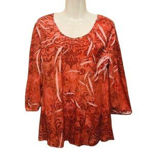 Jane Ashley Orange White Floral Tunic Size Large